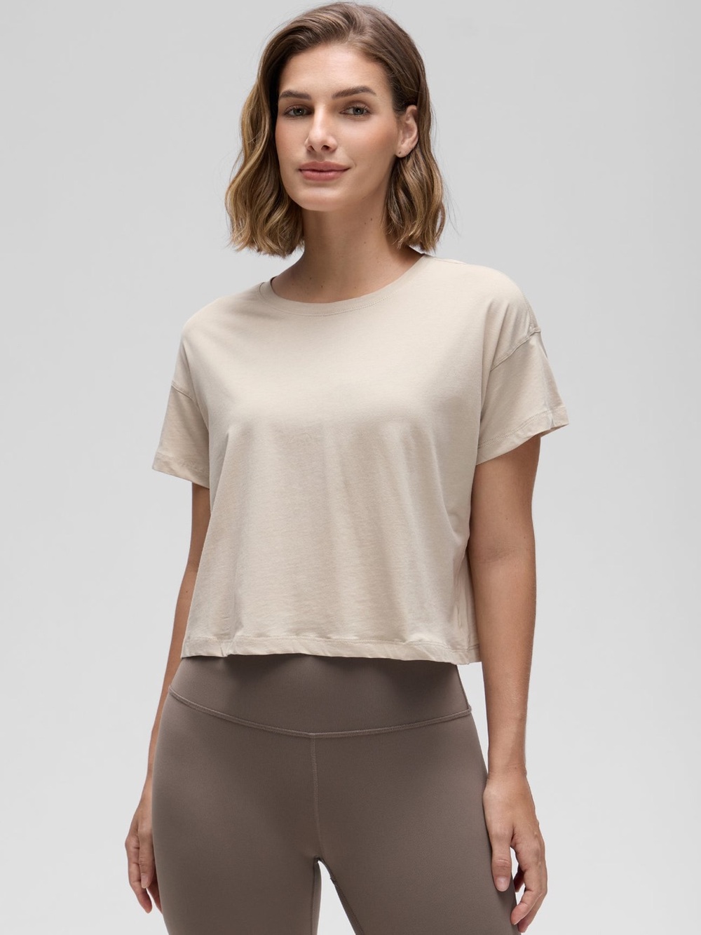 CRZ YOGA Pima Cotton Crew Neck Cropped Short Sleeve